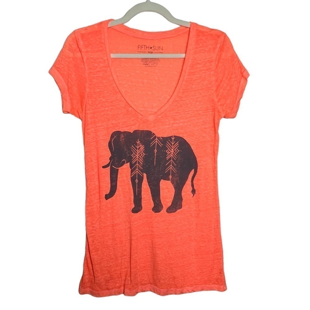 Fifth Sun Elephant Graphic Tee V-Neck Orange Size Large